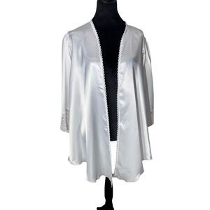 Vintage Unbranded, White Satin Bed, Jacket Lace Trim Puff Sleeves Size XL